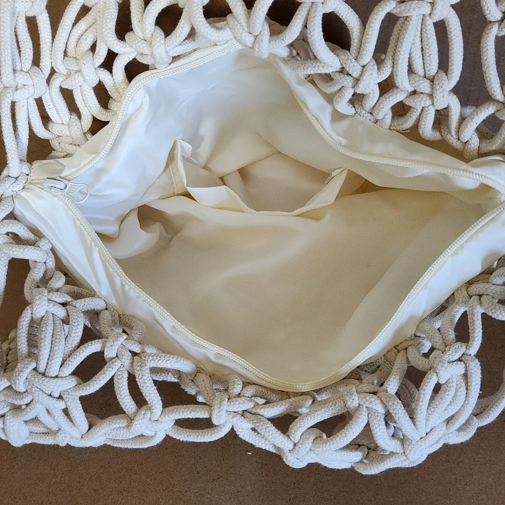 Cream Crochet Tote with Elegant Open-Weave Design